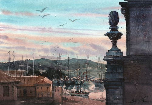 Cityscape of Italy, City scene original painting by Samira Yanushkova
