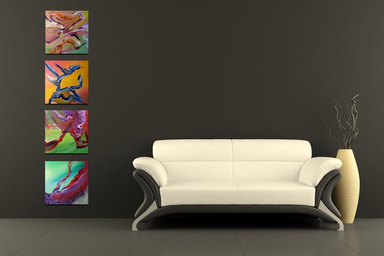 Continuum Full Series  - Quadriptych, n° 4 Paintings, Original abstract, oil on canvas