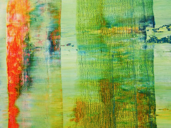 70x50 cm | 23.5 x 19.5″ Green Orange Abstract Painting Original Canvas Art