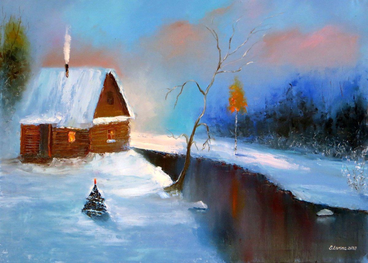 Impressionistic Botanical Oil Painting By Elena Lukina, 28 X 20, Christmas Is Coming, Original Artwork