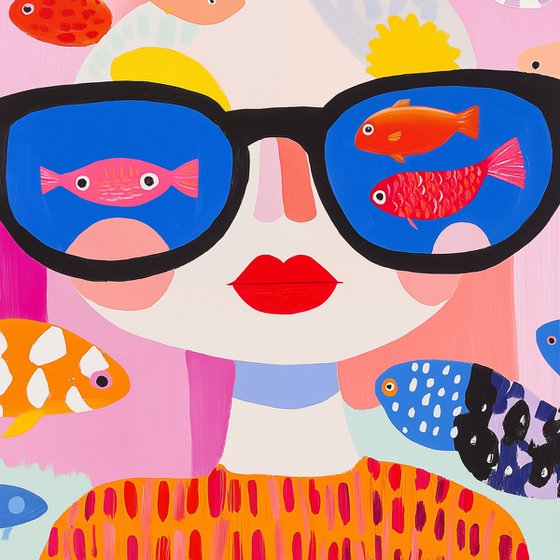 Surreal Fish-Glasses Girl