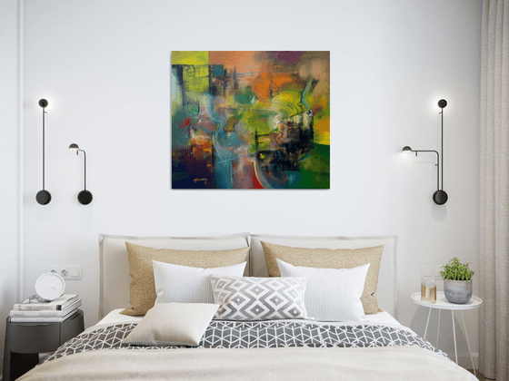 Immaterial Landscape, Home painting, Colorful art, Abstract Landscape, Blue green orange colorful oil on canvas