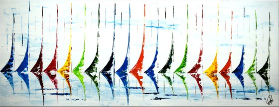 Colored Sails- Abstract- Colourfull Sailboat Painting- Large Acrylic Art Canvas Wart Art Ready to hang