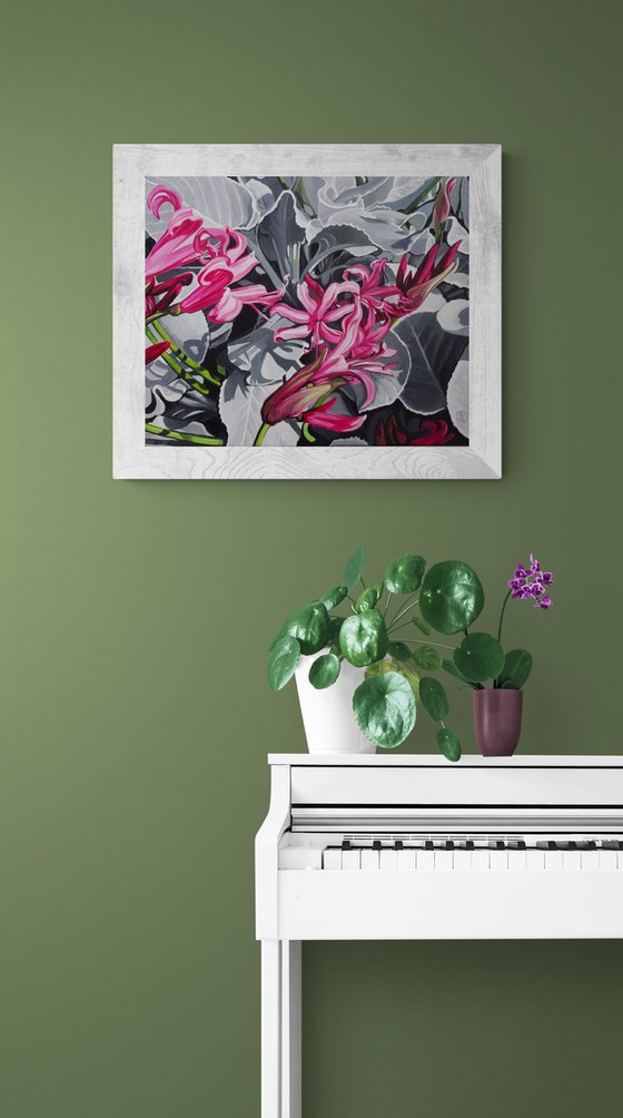 Floral Painting Nerines a And Senecio