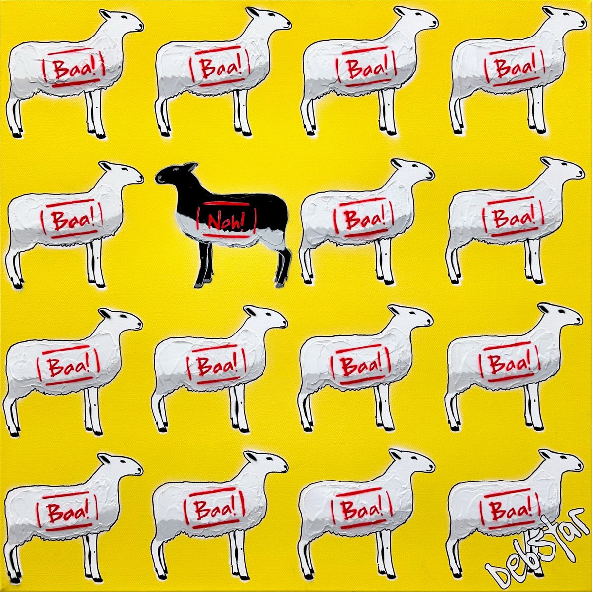 Urban And Pop Acrylic Painting , The Black Sheep - Yellow 61Cm X 61Cm By Deborah Lang, 24 X 24, Artwork For Sale On Artfinder