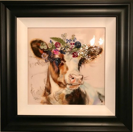 Messy Fred -  Original Oil Painting Jersey Cow, Resin 16x12"