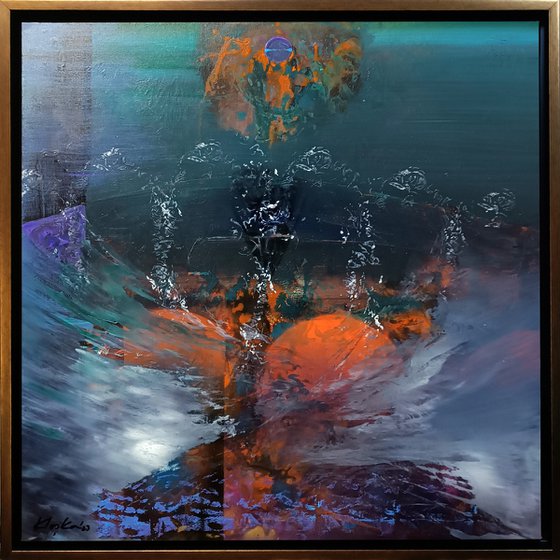 Large framed abstract storm study mindscape by master Ovidiu Kloska