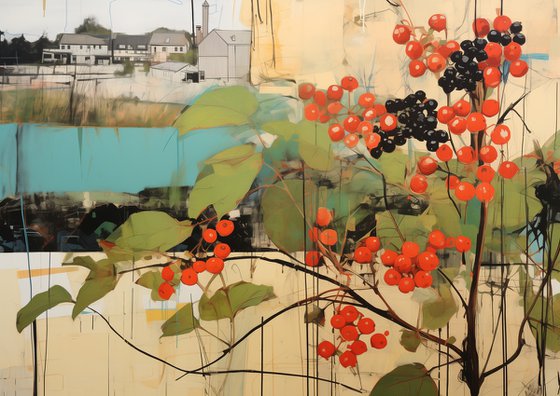 Red viburnum on a green glade #5