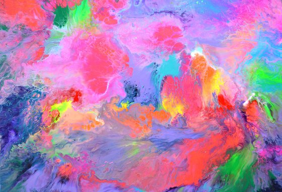 240x80 cm - The Sound of the Water in Slow Motion - XXXL Large Modern Abstract Fluid Big Painting - Large Multi-panelled Artwork, Ready to Hang, Office, Hotel and Restaurant Wall Decoration