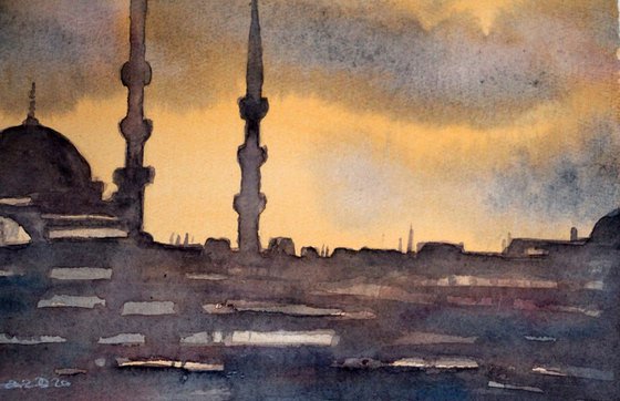 ISTANBUL SILHOUETTES 4, WATERCOLOR ON PAPER, 27 x 21 cm