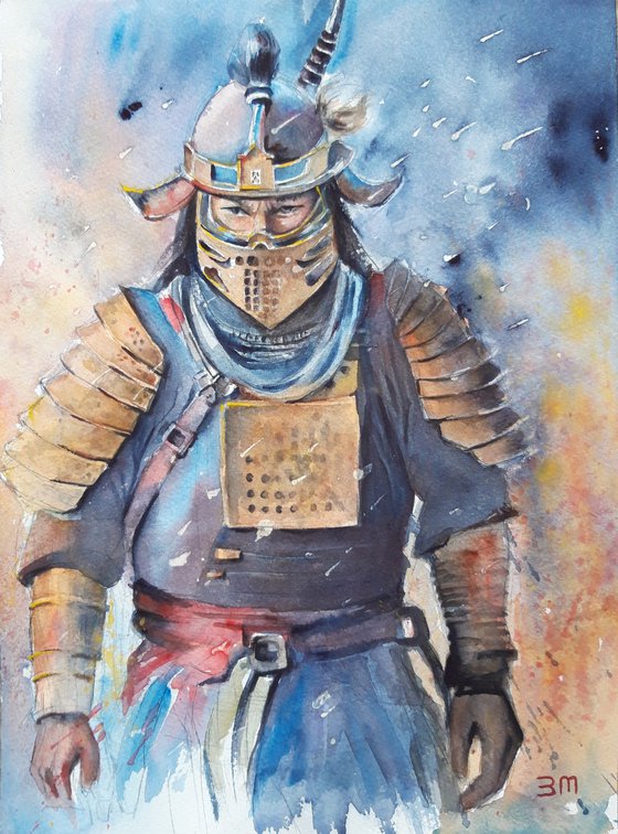 Authentic Mongolian Warrior Watercolor Painting: Exquisite Original Artwork for Sale
