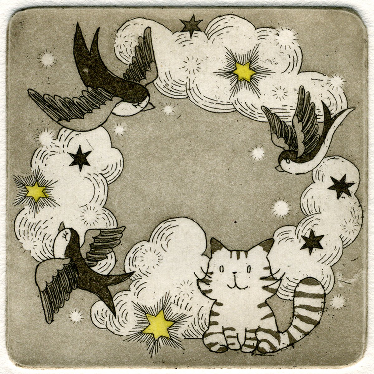 Illustrative Animal Etchings & Engravings By Saeko, 5 X 5", Life Is An Adventure, Original Artwork