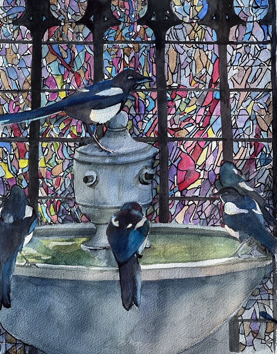 Impressionistic Animal Watercolour By Bronwen Jones, 13 X 15, In Praise Of Magpies, Original Artwork