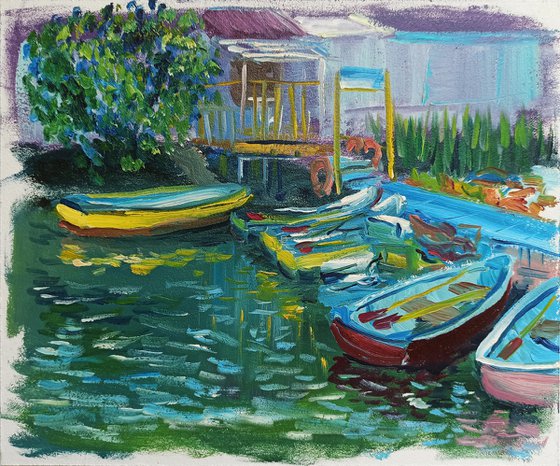 The boat station. Plein air painting