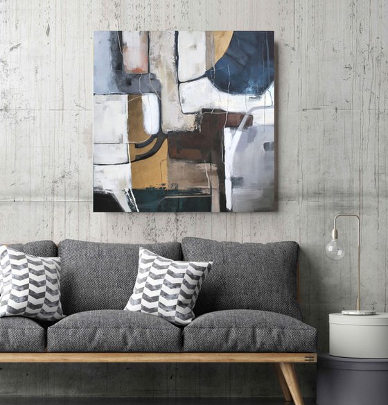 "Rampant" Abstract acrylic blue gray gold art