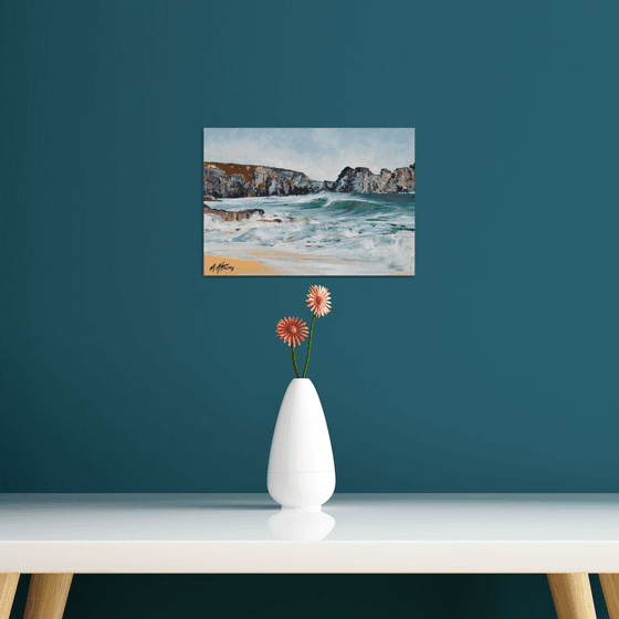 Porthcurno Beach, Cornwall. An Original Oil Painting on Canvas Board