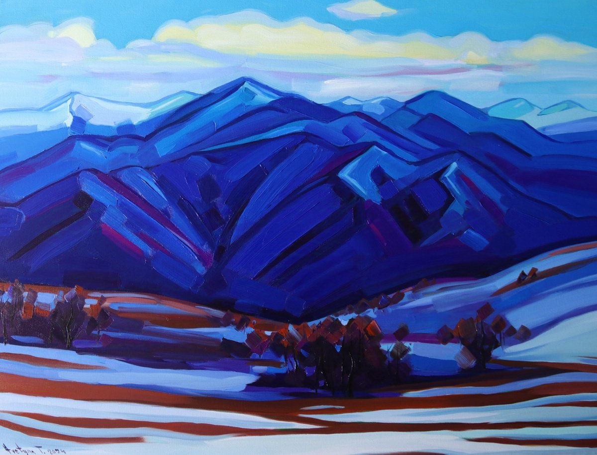 Expressive Landscape Oil Painting By Tigran Avetyan, 31 X 24", Winter In Lori, Original Artwork