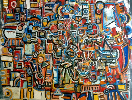 The passage of the birds. Large abstract painting.