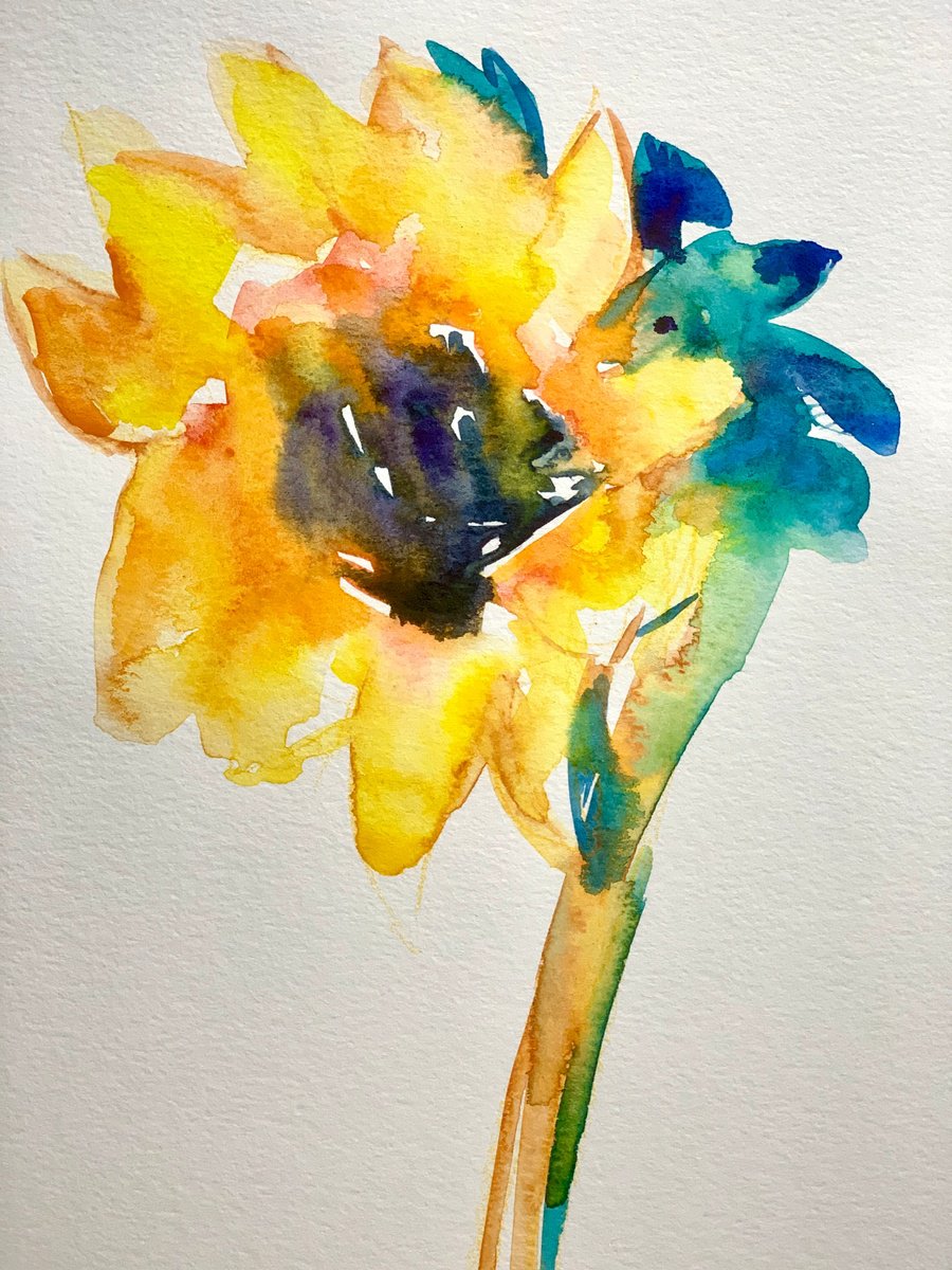 Impressionistic Still Life Watercolour By Olga Pascari, 8 X 11", Sunflower Fields, Original Artwork