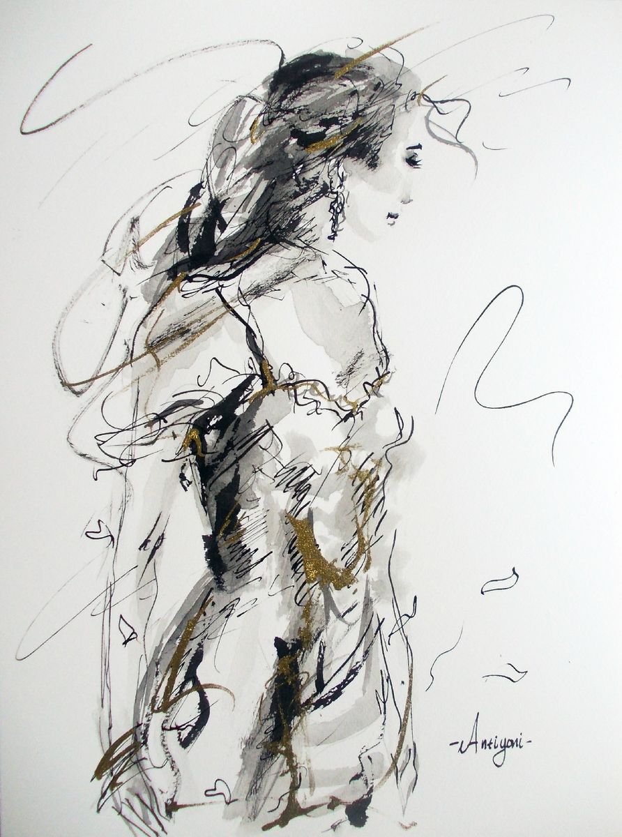 Figurative Drawing On Paper-Woman Series Ink Drawings by Antigoni Tziora