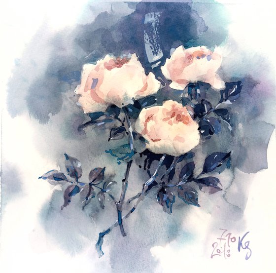 Original watercolor painting "Rose dance"