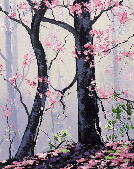 Pink forest trees