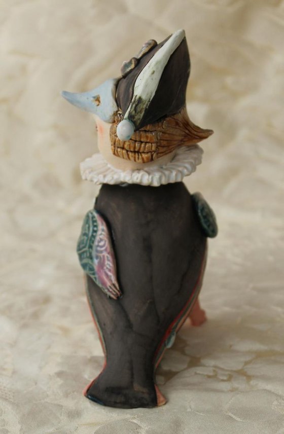 Harlequin Bird. Ceramic sculpture