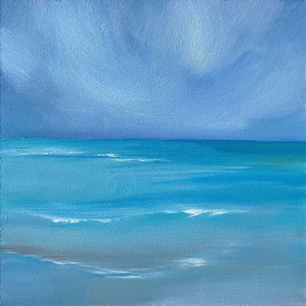 Impressionistic Landscape Oil Painting By Anna Lyashenko, 8 X 8, Turquoise Ocean, Original Artwork
