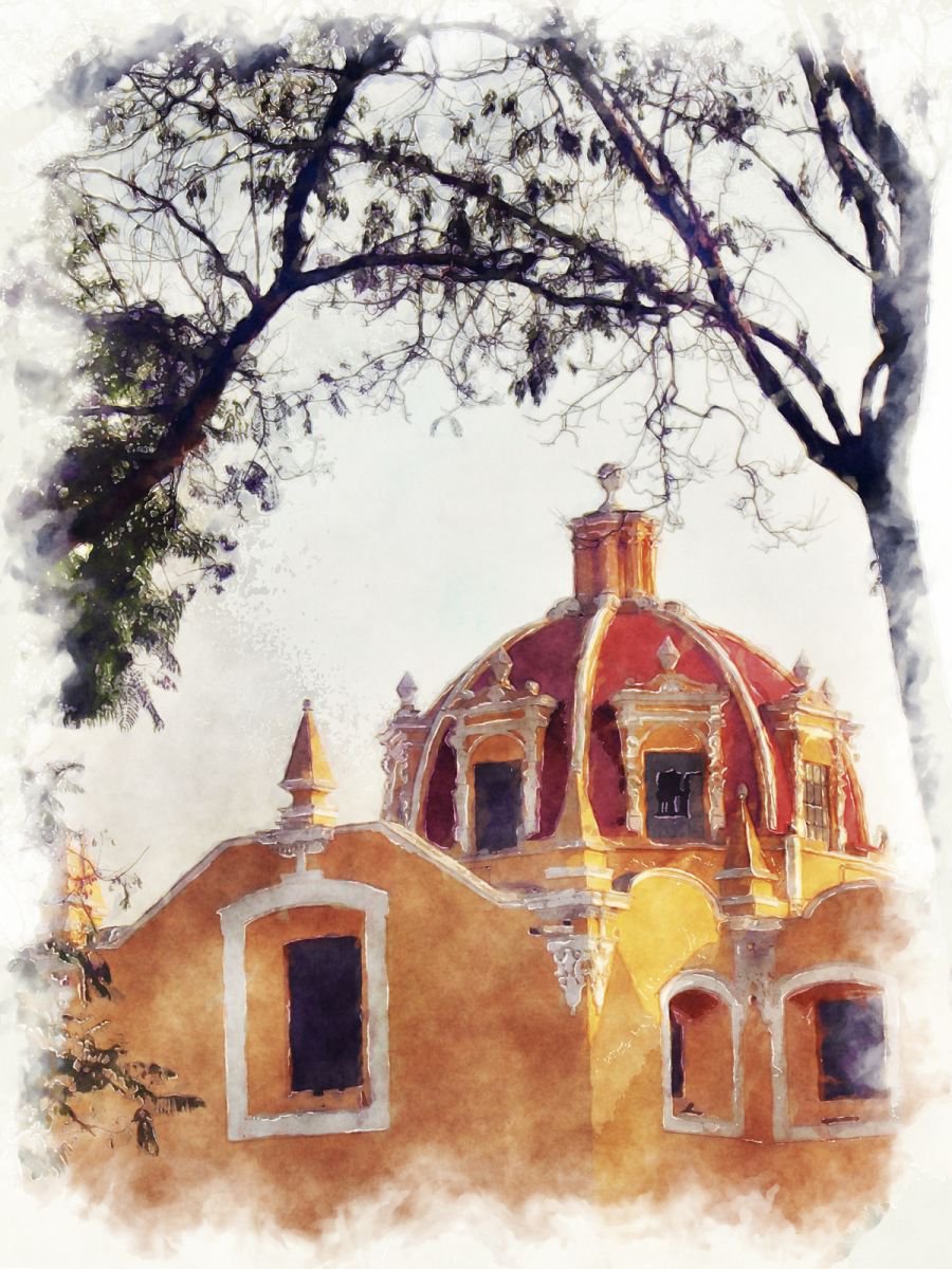 San Pedro Cholula/XL large original artwork by Javier Diaz