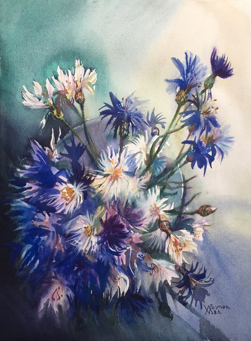A bouquet of cornflowers. Blue flowers. by Natalia Veyner