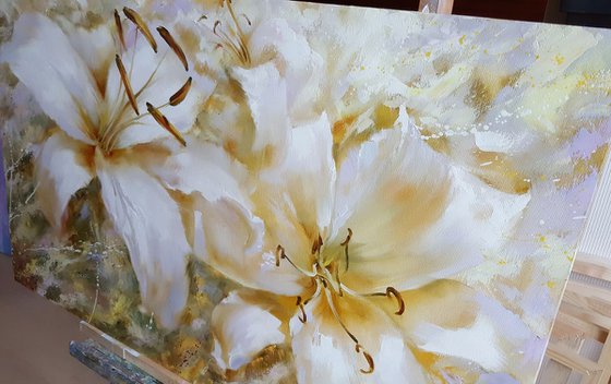 Painting oil flowers Lilies