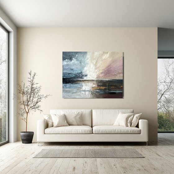 Radiant Divide – Blue Pink Abstract Landscape