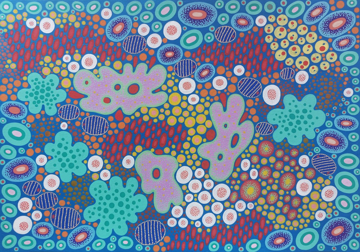 Organic Botanical Acrylic Painting By Veronika Demenko, 17 X 12", Underwater Life N.13, Original Artwork