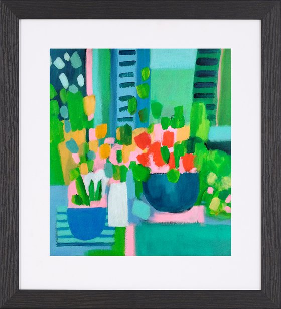 Interior with Red Flowers II - Reserved for Celia