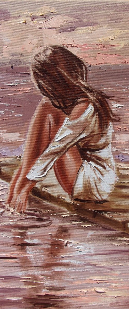 " WHAT TOMORROW WILL BE ... " SUN SKY SEA SAND liGHt  ORIGINAL OIL PAINTING, GIFT, PALETTE KNIFE by Monika Luniak