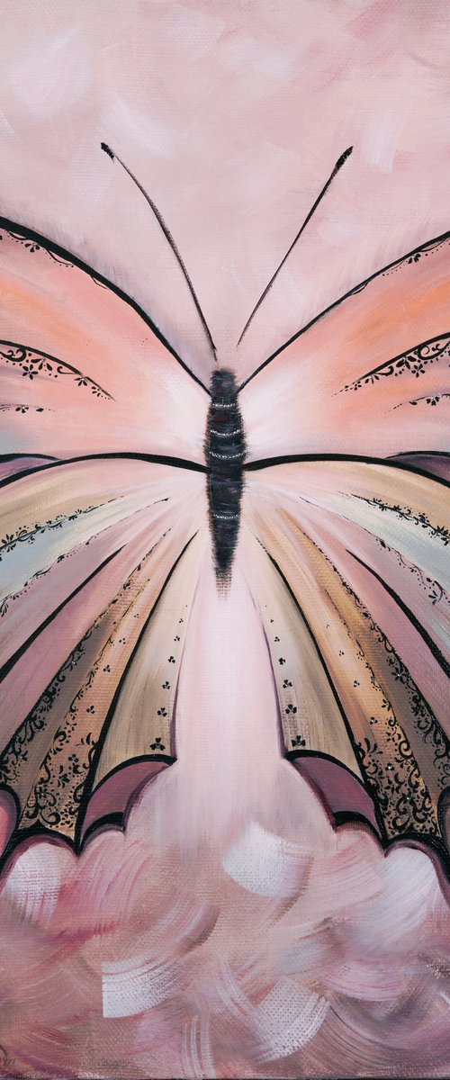 FLOATING LACE - Butterfly Swarovski crystals. Butterfly rhinestones. Lace butterfly. Pink butterfly. Beautiful wings. Pastel shades. Calmness. Tenderness. by Marina Skromova