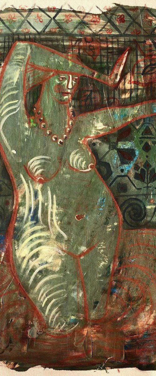 GODDESS OF WATER SMALL GREEN PAINTING by Yuliia Chaika