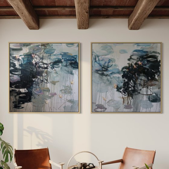 Water Lilies Reflections Diptych
