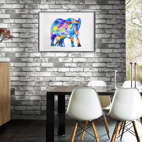 Family of elephants, watercolor