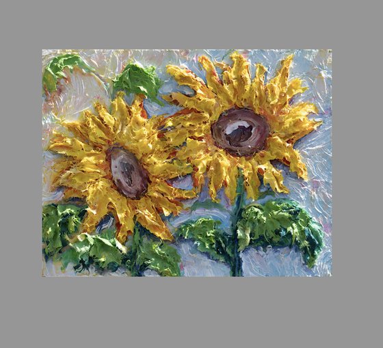 Harvest of Sunshine A Vibrant Palette Knife Painting of Sunflowers with Thick Impasto Paint Layers