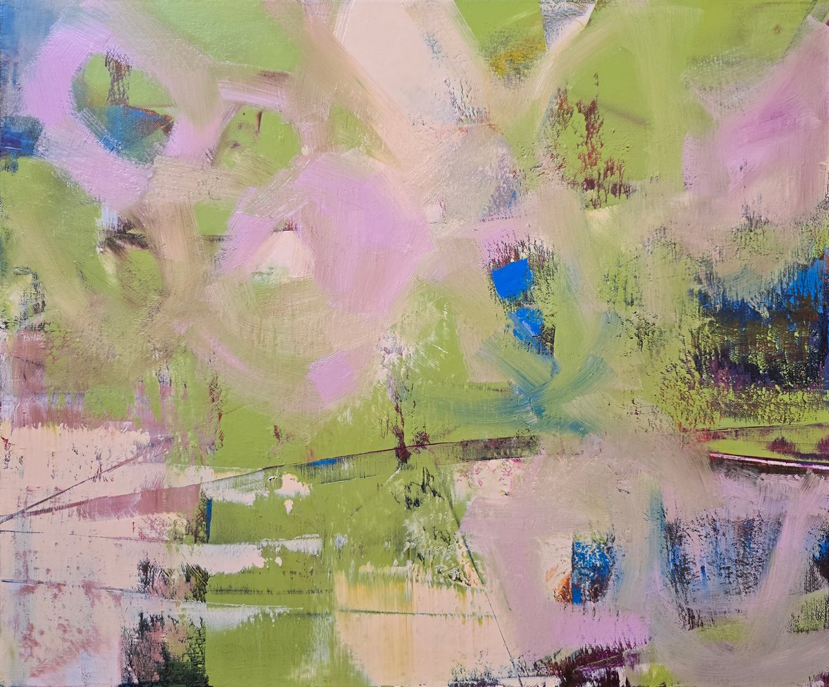 Abstract Oil Painting By Faith Patterson, 24 X 20, Soft Bloom, Original Artwork