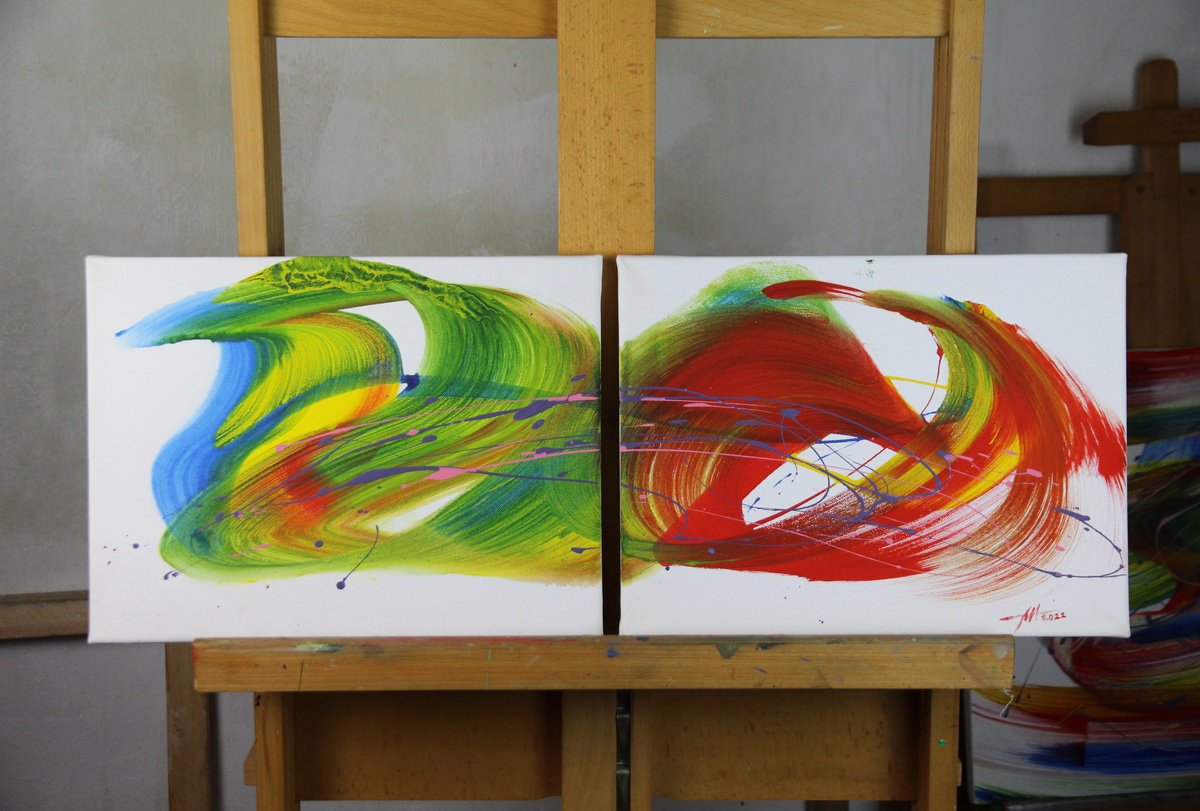 Organic Abstract Acrylic Painting By Anatoliy Menkiv, 16 X 12, Spring Wind, Original Artwork