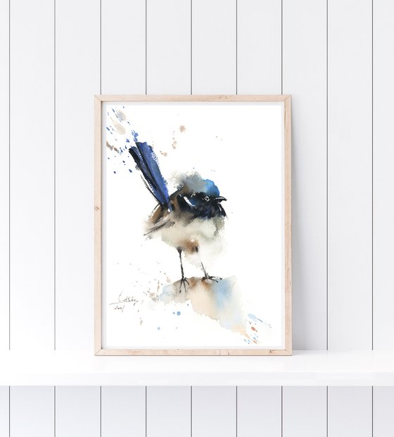 Fairy Wren Bird Watercolor Painting