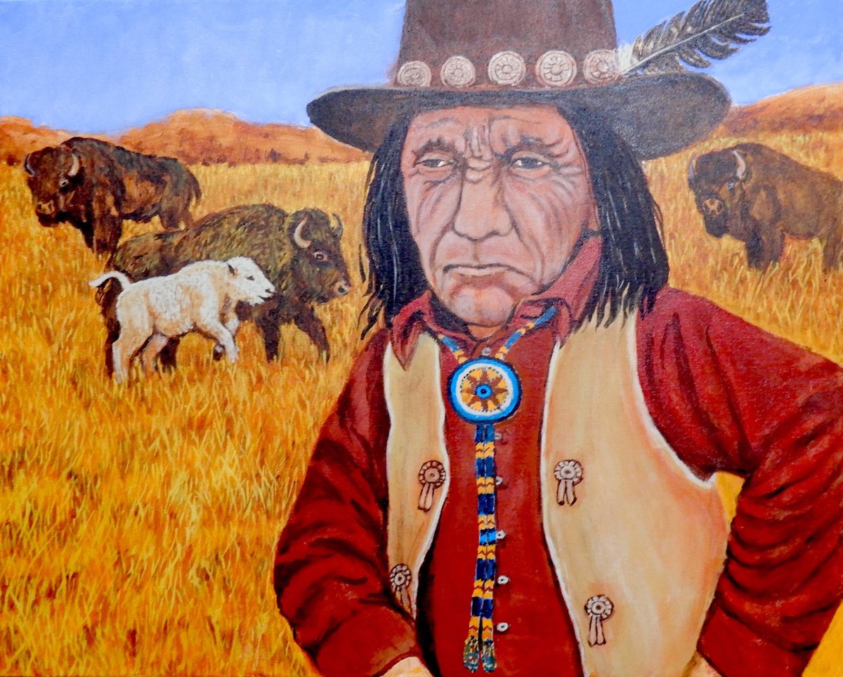 Portrait of Lakota Ceremonialist John Fire Lame Deer Acrylic painting