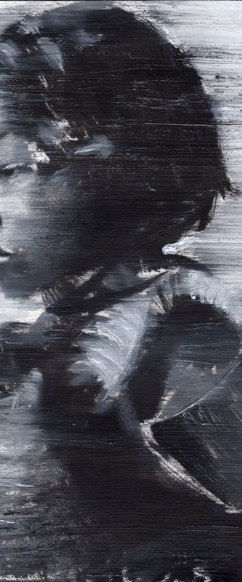 Ajok | Black and white oil painting on paper | fashion muse model woman lady by Renske Karlien Hercules