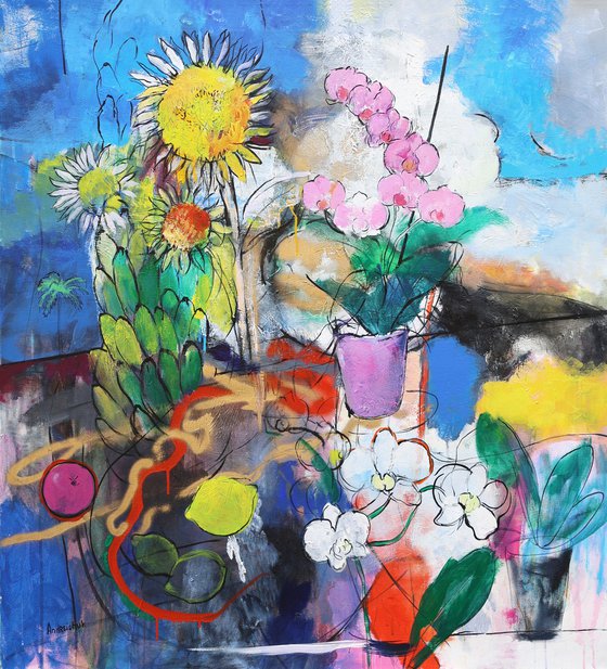 Sunflowers, Orchids and Fruits