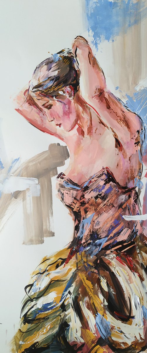 Sweet Surrender- woman Painting on Paper by Antigoni Tziora