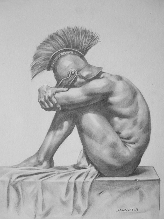 original art drawing charcoal general of male nude man on paper #16-4-20-01