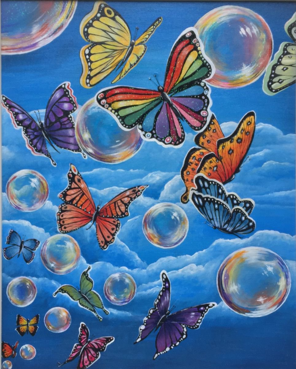 Flying free (bubbles and butterflies) by Karen Elaine Evans