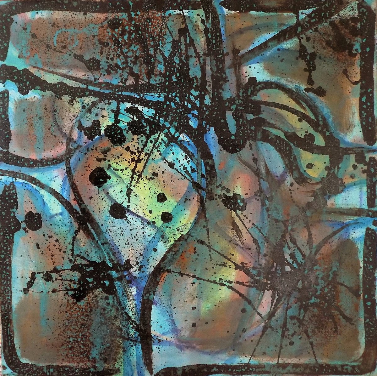 Abstract Acrylic Painting By Stanislav Bojankov, 24 X 24", Heart-Xxi (To Jackson Pollock), Original Artwork